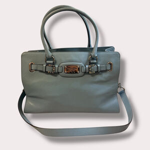 Michael Kors Leather Satchel Crossbody Blue Silver Tone Chain Strap